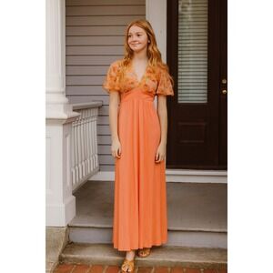 Terri‎ Juniors 70s Vintage Tie Back Orange Floral Maxi Dress Women's Size 11 NWT